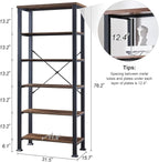 HOMBAZAAR Bookshelf, 6-Tier Vintage Industrial Book Shelf, Rustic Wood and Metal Bookcase and Bookshelves, Free Standing Storage Large Bookshelf for Living Room, Bedroom and Kitchen, Brown