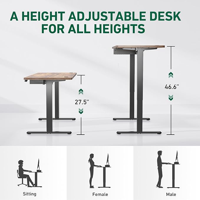 FEZIBO 55 x 24 Inches Standing Desk with Drawer, Adjustable Height Electric Stand up Desk with Storage, Sit Stand Home Office Desk, Ergonomic Computer Desk, Rustic Brown