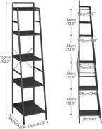 HOOBRO Bookcase, 5-Tier Narrow Bookshelf, Industrial Ladder Shelf, Skinny Bookshelf for Small Spaces, Corner Storage Shelf for Home Office, Living Room, Black BB35SJ01