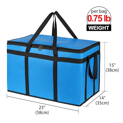 Bodaon 3-Pack Insulated Food Delivery Bag for Hot and Cold Meal, XXXL, Grocery Tote Insulation Bag for Catering, Large Pizza Warmer, Blue