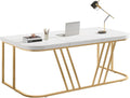 63 inches Executive Desk, Home Office Computer Desk, Modern Large Conference Table with Gold Metal Frame, Bussiness Furniture for Work Writing