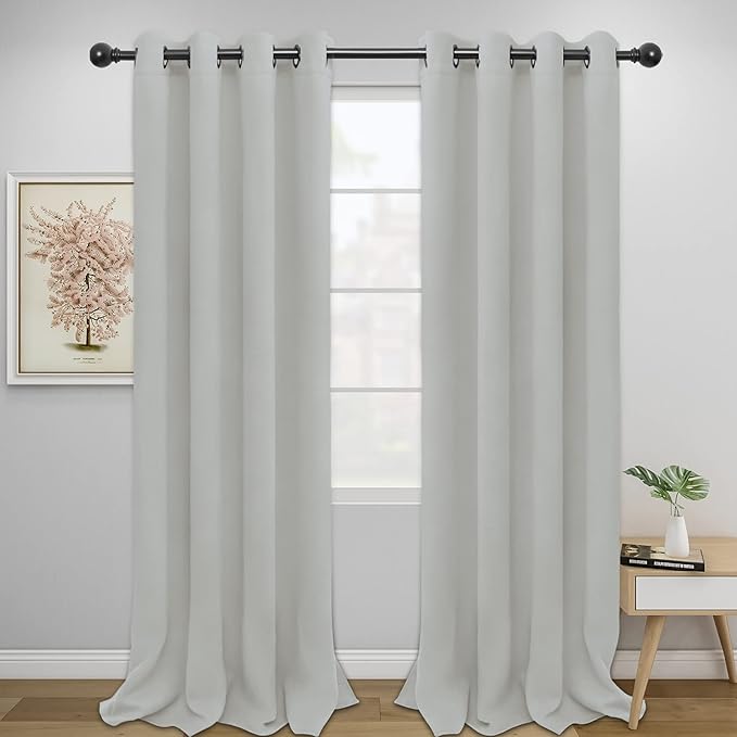 Easy-Going Blackout Curtains for Bedroom, Solid Thermal Insulated Grommet and Noise Reduction Window Drapes, Room Darkening Curtains for Living Room, 2 Panels(52x108 in, Greyish White)