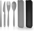 2 Sets Large Reusable Utensils Set with Case, Portable Cutlery Sets | Plastic, Black and Grey, Chopsticks Fork Spoon Knife Set with Lunch Box, For Camping Travel Daily Lunch Use Picnic Outdoor