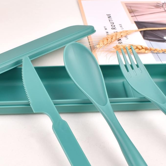 Reusable Travel Utensils Set with Case, 4 Sets Plastic Portable Knife Fork Spoons Tableware for Kids Adults Travel Picnic Camping Utensils