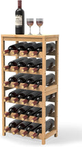 24 Botttle Wine Rack Freestanding Floor 6 Tier Bamboo Wine Rack Storage | 6 Tier Wine Rack Wine Storage Shelves for Kitchen Bar Dining Room Living Room Bamboo
