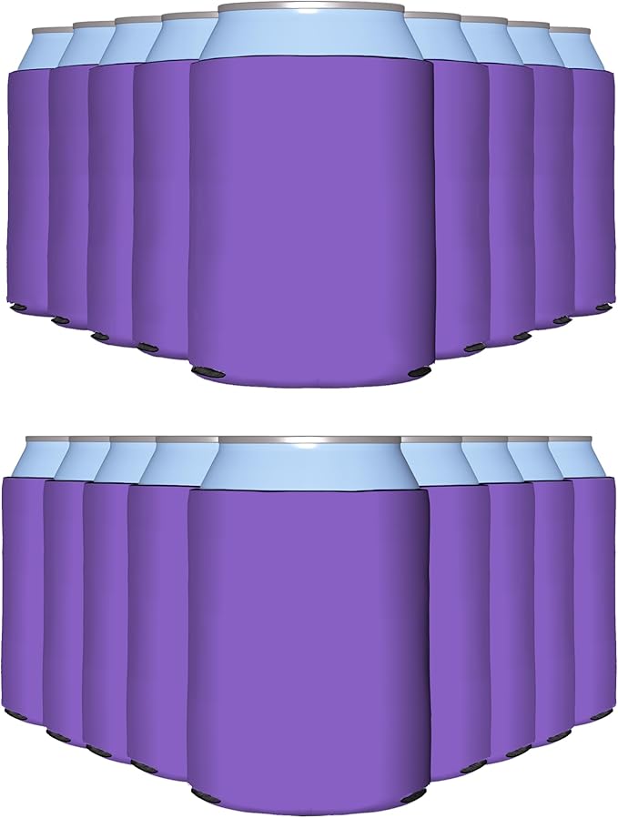 PartyPrints 25 Pack Orchid Blank Can Cooler Sleeves, Customizable Bulk Insulated Foam for Beer, Collapsible Plain Drink Holder, Cold Soda Insulator, 12oz Regular, 16oz Tall Cans