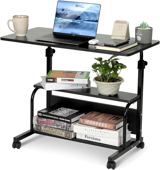 Portable Rolling Desk Adjustable Laptop Desk Small Standing Desk Home Office Desks for Small Spaces Table, 31.5" Black Uplift Student Study Desk Mobile Computer Work Desk on Wheels