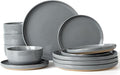 Famiware Milkyway Plates and Bowls Set, 12 Pieces Dinnerware Sets, Dishes Set for 4, Dark Gray