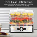 Elite Gourmet EFD3321 Food Dehydrator, Stainless Steel Trays & Finish | Adjustable temperature controls - makes jerky, herbs, fruit & veggies into dried snacks - doubles for meat & herb drying too
