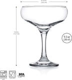 Glaver's Coupe Glasses, 9.5 oz Vintage Martini Glass Set 6 Pcs, Unique Margarita Glass, Classic Cocktail Glassware, Bar Drinking Glasses Set for Cocktail, Wine, Champagne, Espresso & Gift