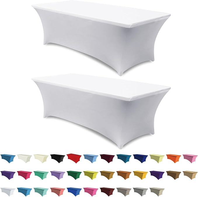 ABCCANOPY 2 Pack 6 FT Off White Spandex Table Cover Stretch Fitted Wrinkle Resistant Tablecloth Reuse for Rectangular Folding Table Patry Event Wedding Banquet Protector