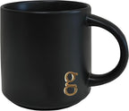 COLLECTIVE HOME - Black Monogram Ceramic Mugs, 15 oz Golden Initial Coffee Cups, Elegant Alphabet Tea Mugs, Personalized Halloween Mug with Gift Box, Perfect for Office and Home Décor (g)
