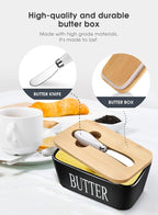 Ceramic Butter Dish with Lid and Knife & Silicone Seal 400ml 2 Pack Black | Suitable Capacity, Great Sealing, Home Decor Kitchen Gift Housewarming Gift