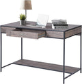 FurnitureR Vintage Wooden Computer Desk with Drawer, 43 Inches Industrial Writing Desk Workstation with Metal Legs and Bottom Shelf for Home Office, Brown