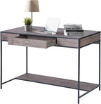 FurnitureR Vintage Wooden Computer Desk with Drawer, 43 Inches Industrial Writing Desk Workstation with Metal Legs and Bottom Shelf for Home Office, Brown
