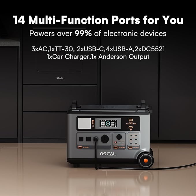 OSCAL 3600Wh Power Station with 2×400W Solar Panel PowerMax 3600, Solar Generator with 4 AC Outlets (6000W Peak), 1.2H Full Charging, APP Control Emergency Power Station for Home, Camping & RVs