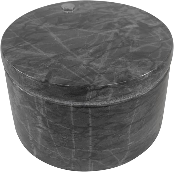 Fox Run Black Marble Double Salt Cellar Black 4” x 4” x 2.5” | Store Herbs, Spices Jewlery & More | Beautiful Black Marble Salt Holder With Lid | Two Compartments For Easy Storage