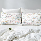 Erosebridal Rainbow Bedding Set for Kids Girls, Pink Love Heart Comforter Set King Size Cartoon Cloud Geometric Stripes Bedding Comforter for Boys Children Women Watercolor Art Girly Duvet Sets
