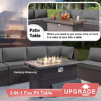 Patio Furniture Set with Fire Pit Table 8 Pieces Outdoor Sectional Furniture Outdoor Rattan Patio Conversation Sets with 43in 55,000 BTU Propane Gas Fire Pit Table Glass Table, Grey