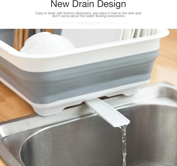 THANSTAR Collapsible Dish Drying Rack Portable Dinnerware Drainer Organizer for Kitchen RV Campers Travel Trailer Space Saving Kitchen Storage Tray