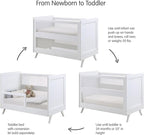 BreathableBaby Breathable Mesh 3-in-1 Convertible Crib (Toddler Bed Kit Sold Separately) — White — Two Adjustable Mattress Heights — Greenguard Gold Certified