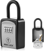 Iron Lock® Small Portable Key Lock Box with Code, U-Shackle (Small, Grey) | U-shackle opens fully out to loop over a handle, gate, latch or rail; rolling combination dials, no app, no battery