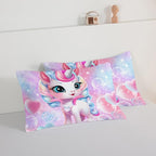 HOSIMA Unicorn Bedding Sets for Girls Teens,Cartoon Kawaii Unicorn Comforter Bubble and Love Heart Bedding Set,Fantasy Unicorn Bedroom Decor for Girls Pink Purple King Size Comforter Set.