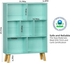 LEYAOYAO 7 Cube Bookshelf 3-Tier Bookcase with Legs, Mint-Green Kids Book Shelf Cute Storage Organizer, Toy Shelves Bookshelves,Wood Display Bookcases