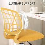 Kids Desk Chair, Fabric Office Chair Armless Small Mid Back Swivel Children Computer Task Chair Ergonomic Height Adjustable Study Chairs with Swivel Padded Cushion and Rolling Wheels, Yellow