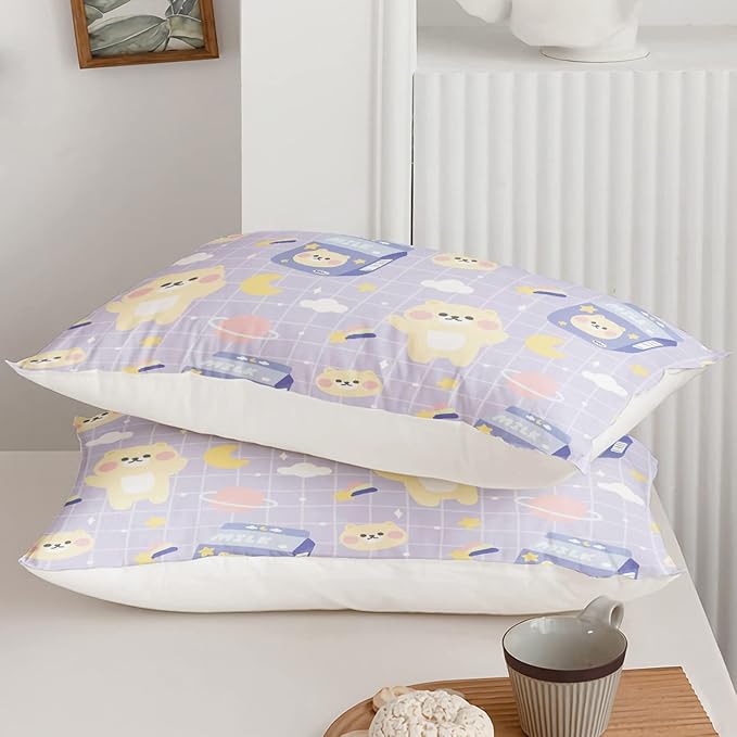 Bear Comforter Full Size,Kawaii Comforter Set for Kids Teens Girls,3Pcs Bedding Set Printed Comforter with 2 Pillowcases,Down Alternative,Soft and Lightweight(Purple，Full Size)