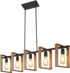 53’’ Farmhouse Kitchen Island Lighting, 5-Light Adjustable Dining Room Light Fixtures, Rustic Wood Chandeliers Black Hanging Light Fixtures for Kitchen, Pool Table Lights, Bulbs Not Included