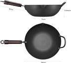 FGJ Wok, 13 Inch Carbon Steel Wok Pan Set 6PCS & Stir-fry Pans Nonstick, Pre-Seasoned 5.8QT Flat Bottom Chinese Woks Roasting Pan Set, Carbon Steel Cookware, Compatible with All Cooktops