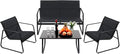 4 Pieces Patio Furniture Set Outdoor Patio Conversation Sets Poolside Lawn Chairs with Glass Coffee Table Porch Furniture for Courtyard, Garden and Balcony (Black)