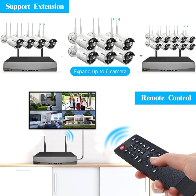 (Dual Antennas for Wi-Fi Enhanced) AI Human Detected 2K 3.0MP Wireless Security Camera System, Surveillance NVR Kits with 2TB Hard Drive, 4Pcs Outdoor WiFi Security Cameras, with Audio, Night Vision