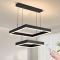Modern Led Rectangle Chandelier for Dining Room, Dimmable Black Modern Chandelier with Remote, Adjustable Foyer Lighting Fixture