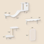 Meecal 6-in-1 Cat Wall Shelves, Wall Mounted Cat Furniture Set, Cat Shelves for Wall with Scratching Posts, Cat Bed & Bridge, Space Saving Cat Climbing Perch for Kittens, White