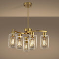 6-Light Gold Chandeliers for Dining Room, Modern Kitchen Island Light Fixtures Over Table, Metal Hanging Pendant Lighting for Living Room Stairwell Entryway Bedroom, Clear Glass Shade
