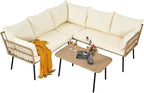 YITAHOME 4 Pieces Patio Furniture Set, Outdoor Rattan Woven Conversation Sectional L-Shaped Sofa with 5 Seater for Backyard, Porch, Boho Detachable Lounger with Cushions and Side Table - Beige