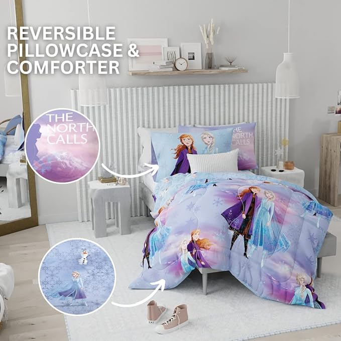 Disney Frozen 2 Kids Bedding Super Soft Comforter and Sheet Set with Sham, 5 Piece Twin Size, "Official" Disney Product By Franco