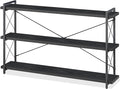 HCHQHS Bookshelf, 3-Tier Long Industrial Bookcase, Black Open Book Shelf, Freestanding Horizontal Bookshelves with Metal Frame