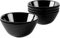 20 OZ Max Black Opal Glass Cereal Bowl Set of 6, 6 inch Dishwasher & Microwave Safe Round Ribbed Bowls for Kitchen, Salad, Soup and Rice