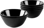 20 OZ Max Black Opal Glass Cereal Bowl Set of 6, 6 inch Dishwasher & Microwave Safe Round Ribbed Bowls for Kitchen, Salad, Soup and Rice