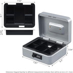 KYODOLED Cash Box with Combination Lock,Safe Metal Box for Money,Storage Lock Box with Money Tray,7.87"x 6.30"x 3.54" Lightgrey Medium