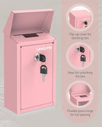 Uniclife Pink Metal Donation Box, Wall Mounted Mailbox for Outside | Safe Suggestion Box with Key Lock, Steel Key Drop Box for Outside, Cash Box for Home Office and Business
