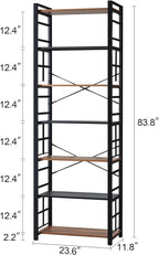 HOMBAZAAR Bookshelf,7 Tier Tall Bookshelf with Metal Frame,Open Bookshelves and Bookcases,Industrial Book Shelf for Living Room,Home Office and Bedroom,Rustic Brown