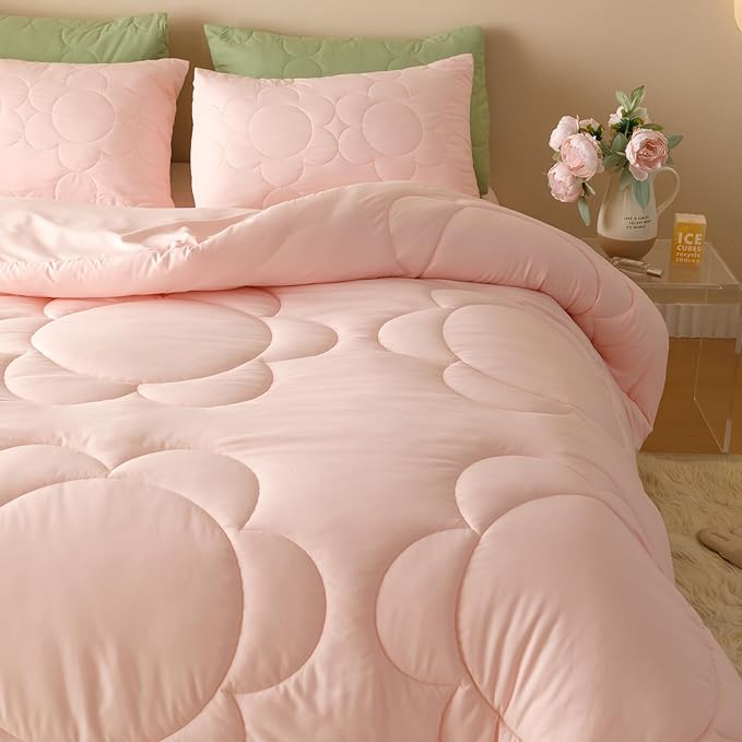 Pink Flower Comforter Twin Pink Sunflower Print Bed Twin Comforter Set 3 Pieces Dark Pink Floral Comforter Set for Boys Girls Teens Bedroom Decor All Season Hotel Quality Comforter Set