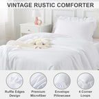Andency White Comforter Twin Size, 2 Pieces Solid Farmhouse Shabby Chic Ruffle Bedding Comforters & Sets, All Season Soft Lightweight Fluffy Bed Set for Kids Girls Teens