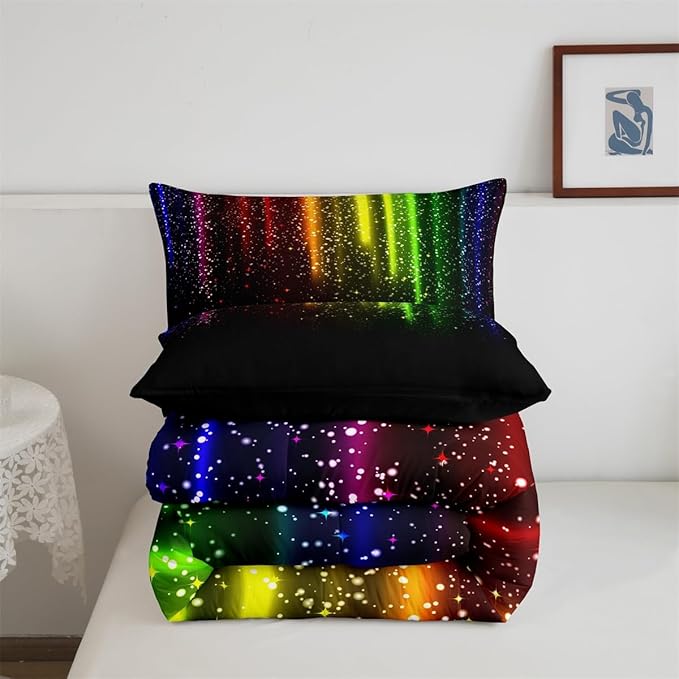 Abstract Ombre Comforter Set Kids Teens Colorful Bedding Set Decor Red Blue Green Yellow Comforter Room Decor 3Pcs Queen Size