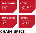 KAKEI Stihl Chainsaw Chain 16 Inch .325" Pitch .063" Gauge 67 Drive Links- 26RM3 67 Fits STIHL 026, 028, 029, MS261 and More- 36890050067, L67 (3 Chains) - Micro Chisel