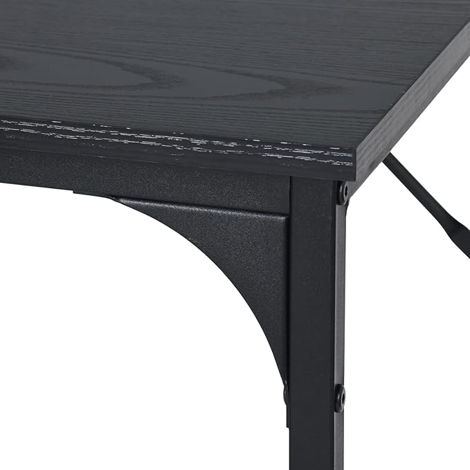 FurnitureR 31.5 inch Small Study Writing Table with Storage Bag Space Saving for Home Office, Modern PC Metal Frame Computer Desk, Black